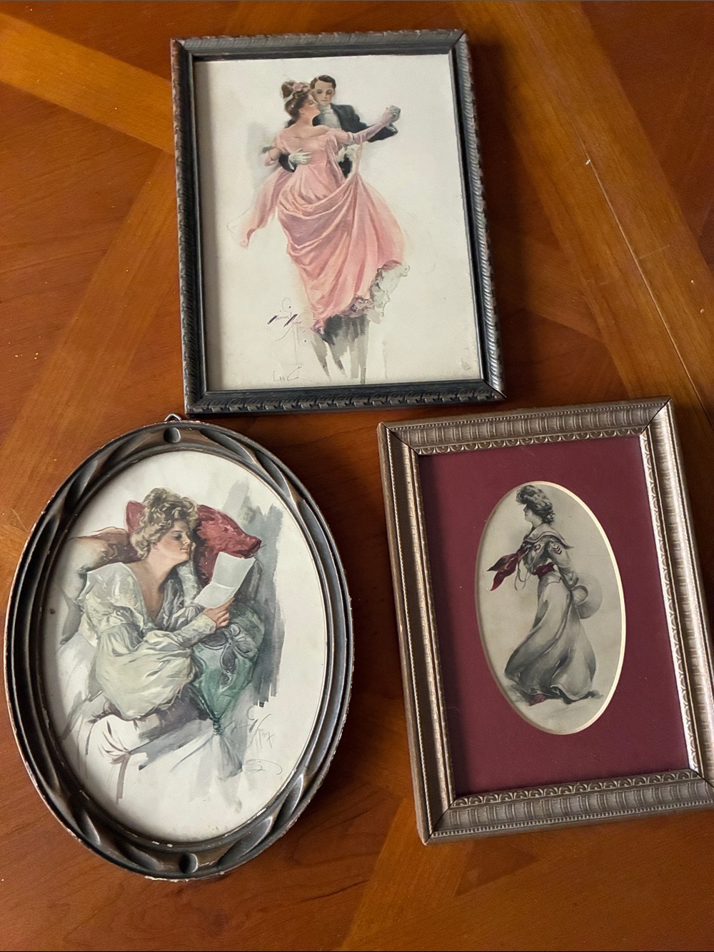 Vintage Style Framed Home Art Prints in Pink, Cream and Burgundy